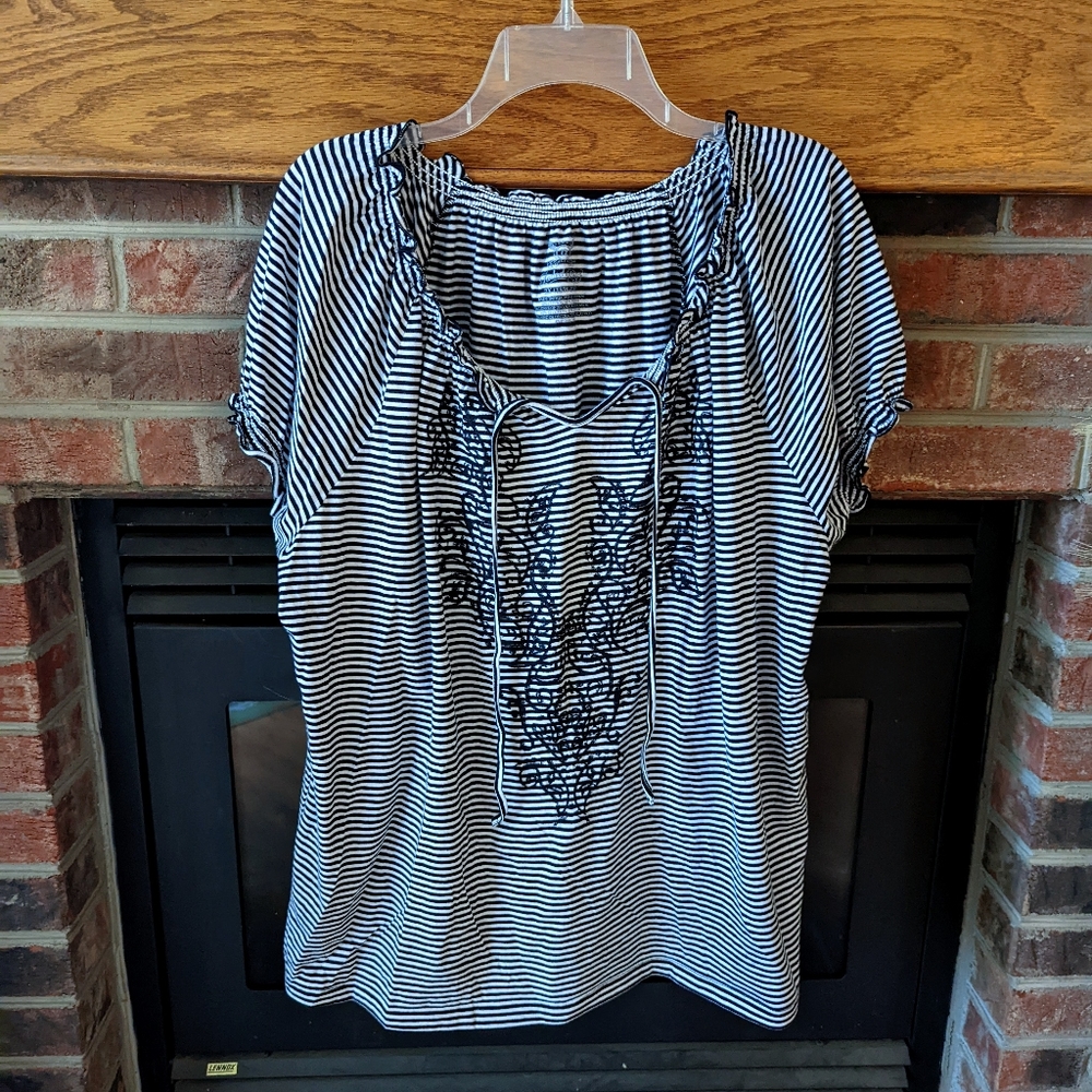 Faded Glory black striped cap sleeve top size 2x
